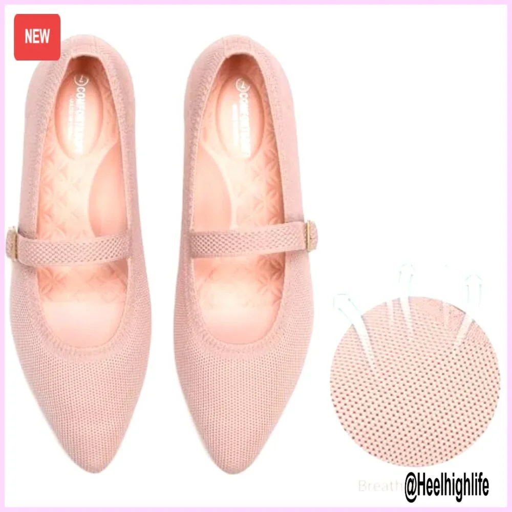 Mesh Mary Jane Flats Pointed Toe Adjustable Strap Lightweight Washable Shoes - Picture 4 of 7